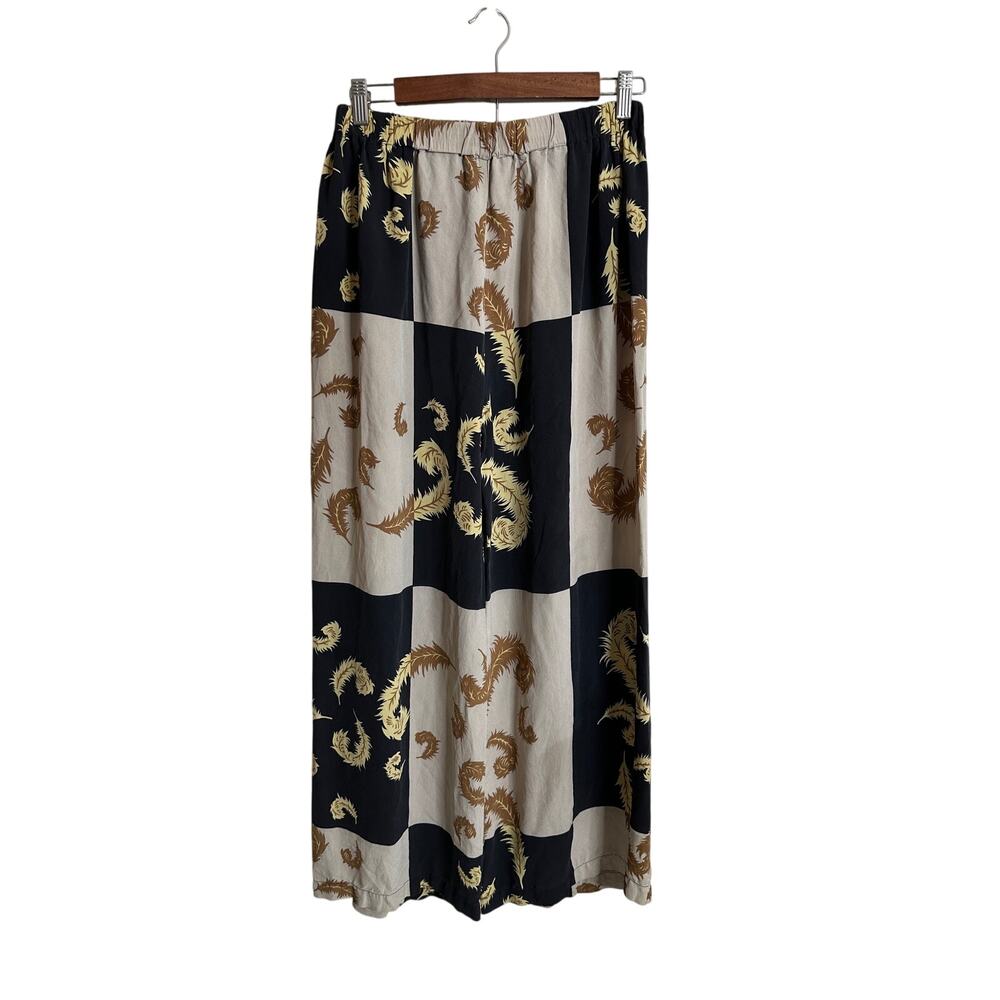 Harari 100% Silk Wide Leg Relaxed Pants Art-To-Wear Checkboard Womans Small